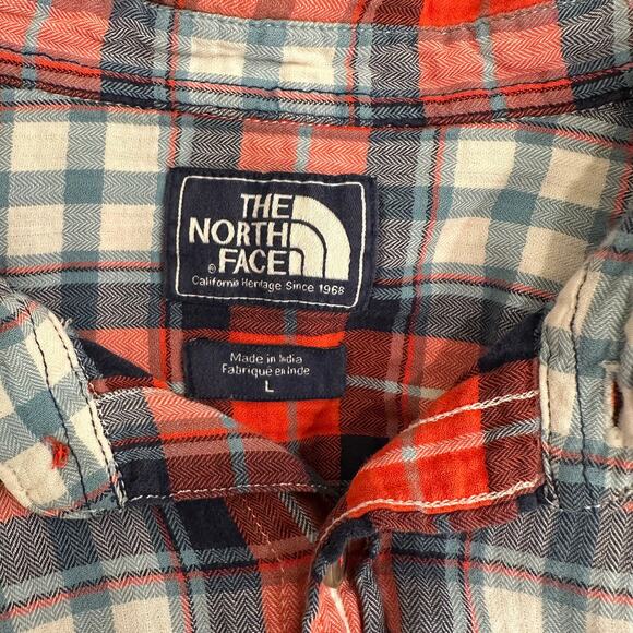 The North Face Mens Large Red Plaid Shirt Short Sleeve ButtonUp Camping Gorpcore - Picture 3 of 8